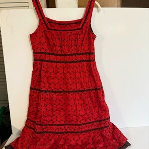 Red Sleeveless Dress with Black Accents